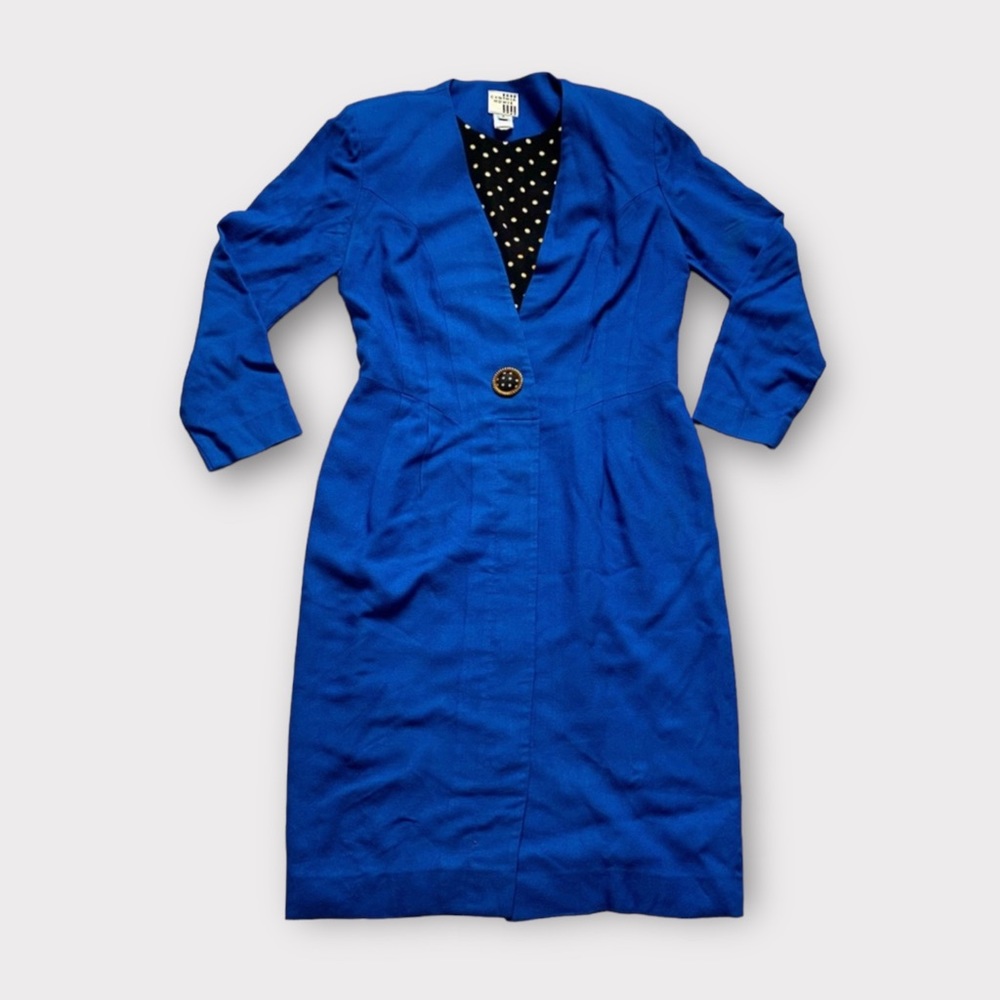 Vintage 80s Blue Power Suit Blazer Dress